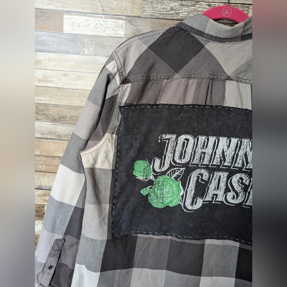 Johnny Cash Upcycled Handcrafted Button Down Gray Shirt - Picture 5 of 15